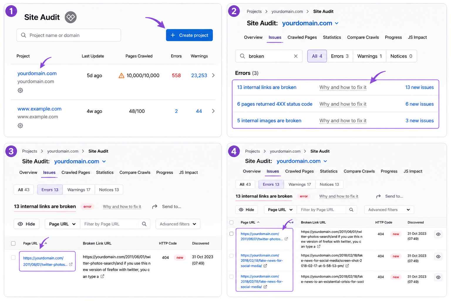 بررسی لینکهای شکسته با Semrush