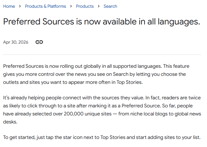 Preferred Sources گوگل چیست
