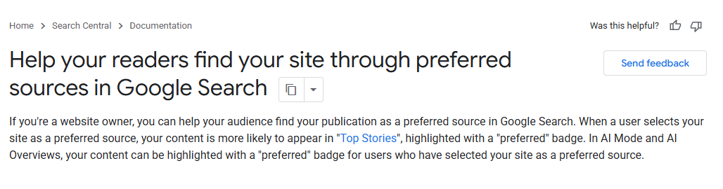 منابع ترجیحی گوگل (Preferred Sources)
