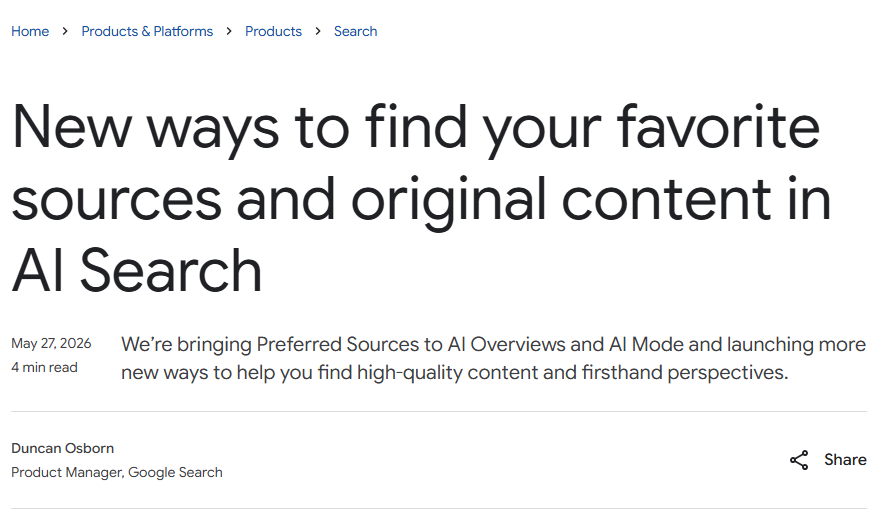 منابع ترجیحی گوگل (Preferred Sources)